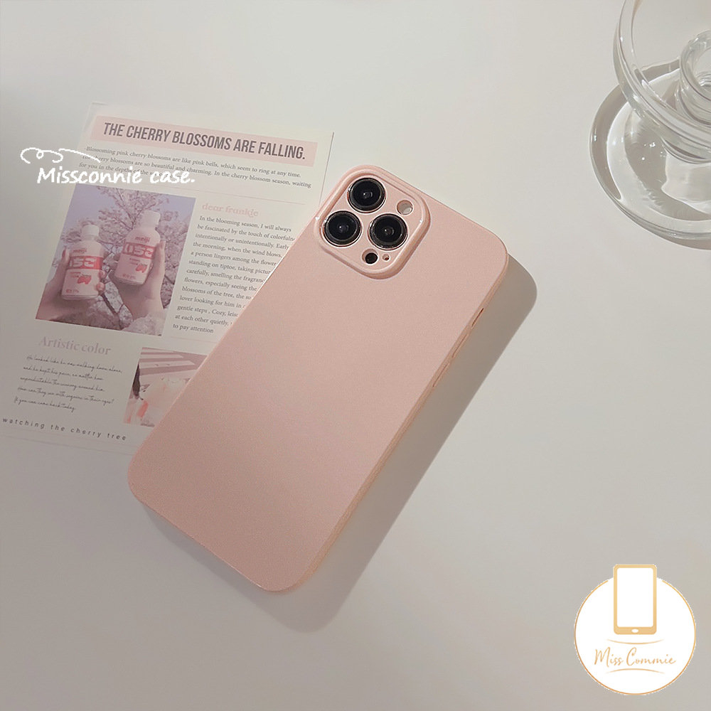 Casing Ponsel Simple Solid Glossy Kompatibel Untuk iPhone 11 Pro Max XR 78 Plus 14 13 11 12 Pro Max X XS Max Mewah Macaron Warna Permen Lembut Cover Pelindung Lensa Kamera