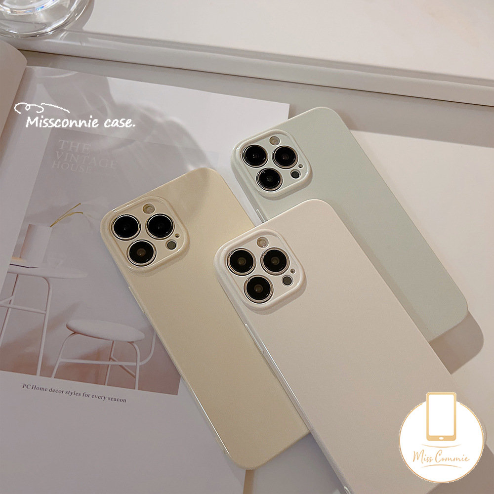 Casing Ponsel Simple Solid Glossy Kompatibel Untuk iPhone 11 Pro Max XR 78 Plus 14 13 11 12 Pro Max X XS Max Mewah Macaron Warna Permen Lembut Cover Pelindung Lensa Kamera