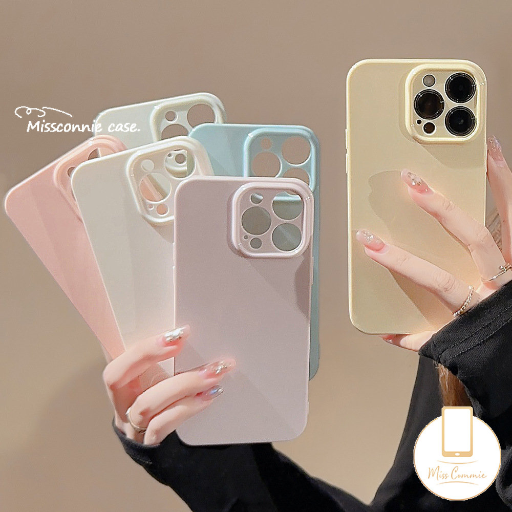 Casing Ponsel Simple Solid Glossy Kompatibel Untuk iPhone 11 Pro Max XR 78 Plus 14 13 11 12 Pro Max X XS Max Mewah Macaron Warna Permen Lembut Cover Pelindung Lensa Kamera