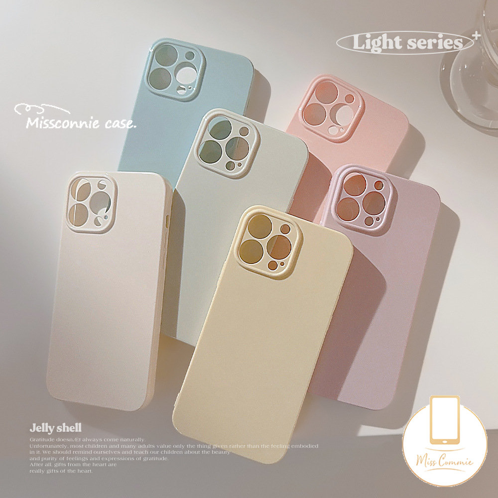 Casing Ponsel Simple Solid Glossy Kompatibel Untuk iPhone 11 Pro Max XR 78 Plus 14 13 11 12 Pro Max X XS Max Mewah Macaron Warna Permen Lembut Cover Pelindung Lensa Kamera