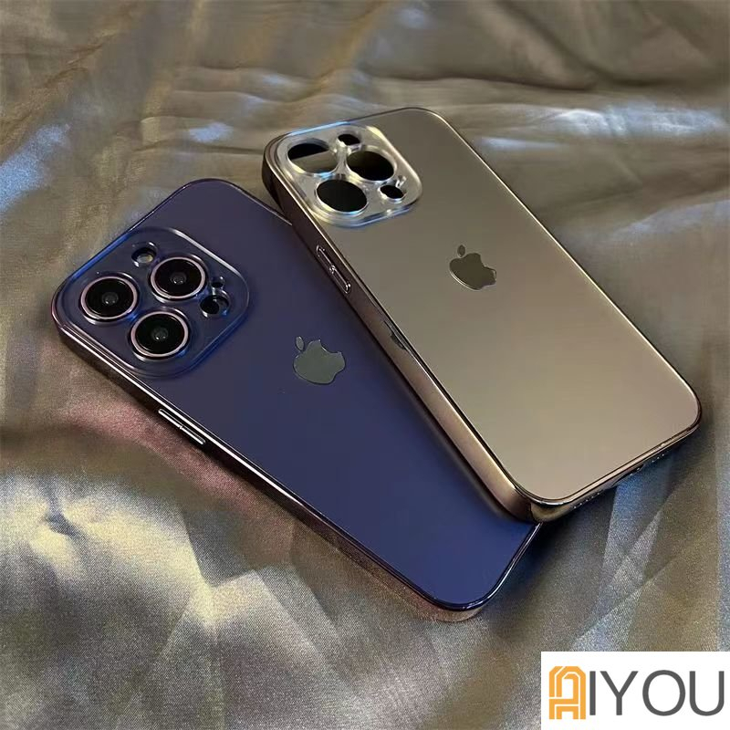 IPHONE Ag Frosted Glass Case Plating Casing PC Untuk Iphone14Plus11 13 12 Pro Max Dengan Perlindungan Lensa Penutup Belakang