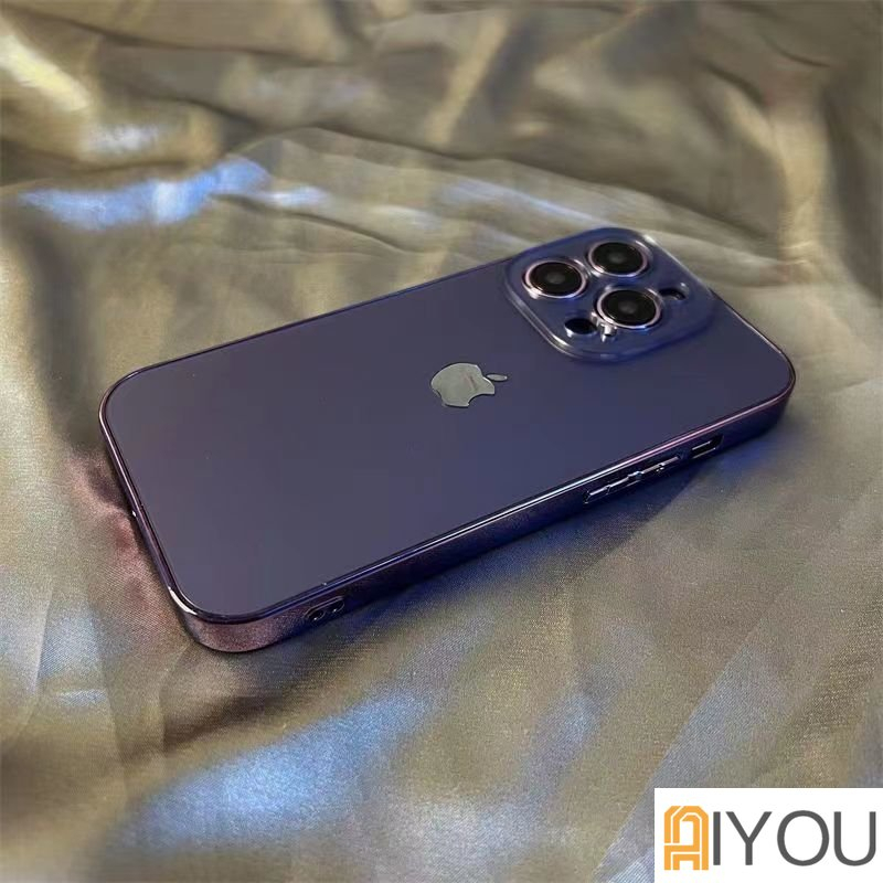 IPHONE Ag Frosted Glass Case Plating Casing PC Untuk Iphone14Plus11 13 12 Pro Max Dengan Perlindungan Lensa Penutup Belakang