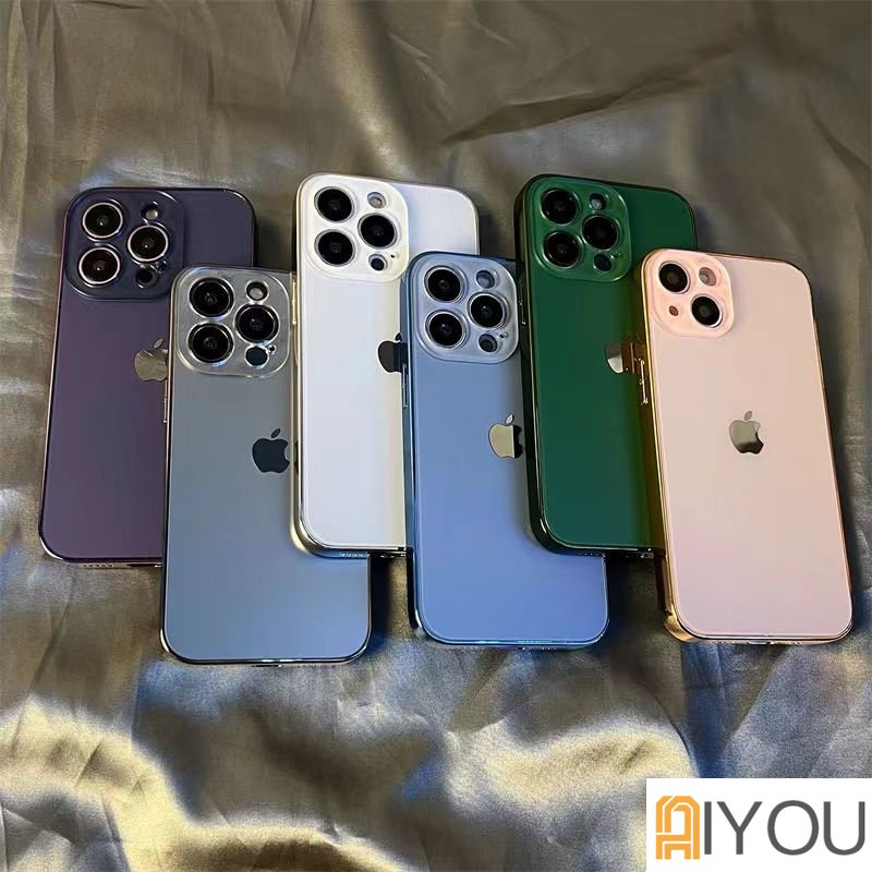 IPHONE Ag Frosted Glass Case Plating Casing PC Untuk Iphone14Plus11 13 12 Pro Max Dengan Perlindungan Lensa Penutup Belakang