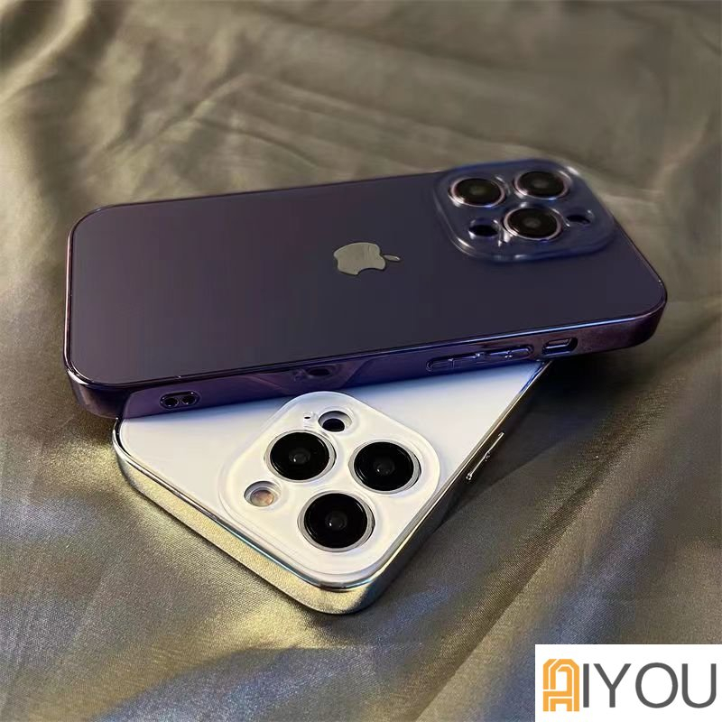 IPHONE Ag Frosted Glass Case Plating Casing PC Untuk Iphone14Plus11 13 12 Pro Max Dengan Perlindungan Lensa Penutup Belakang