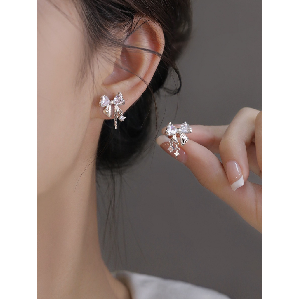 Anting Fancy Bow Knot Dengan Cubic Zirconia Briliant Untuk Wanita