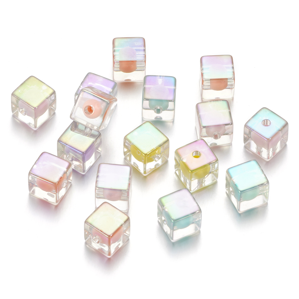St kunkka 12mm/Aperture 2.8mm 5pcs Manik-Manik Persegi Berlapis Warna Highlight Akrilik Untuk Membuat Perhiasan DIY