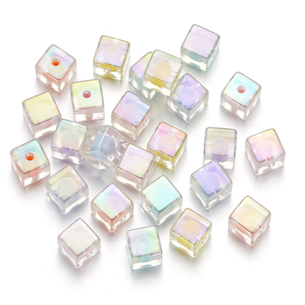 St kunkka 12mm/Aperture 2.8mm 5pcs Manik-Manik Persegi Berlapis Warna Highlight Akrilik Untuk Membuat Perhiasan DIY