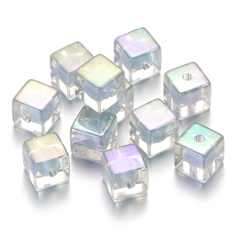 St kunkka 12mm/Aperture 2.8mm 5pcs Manik-Manik Persegi Berlapis Warna Highlight Akrilik Untuk Membuat Perhiasan DIY