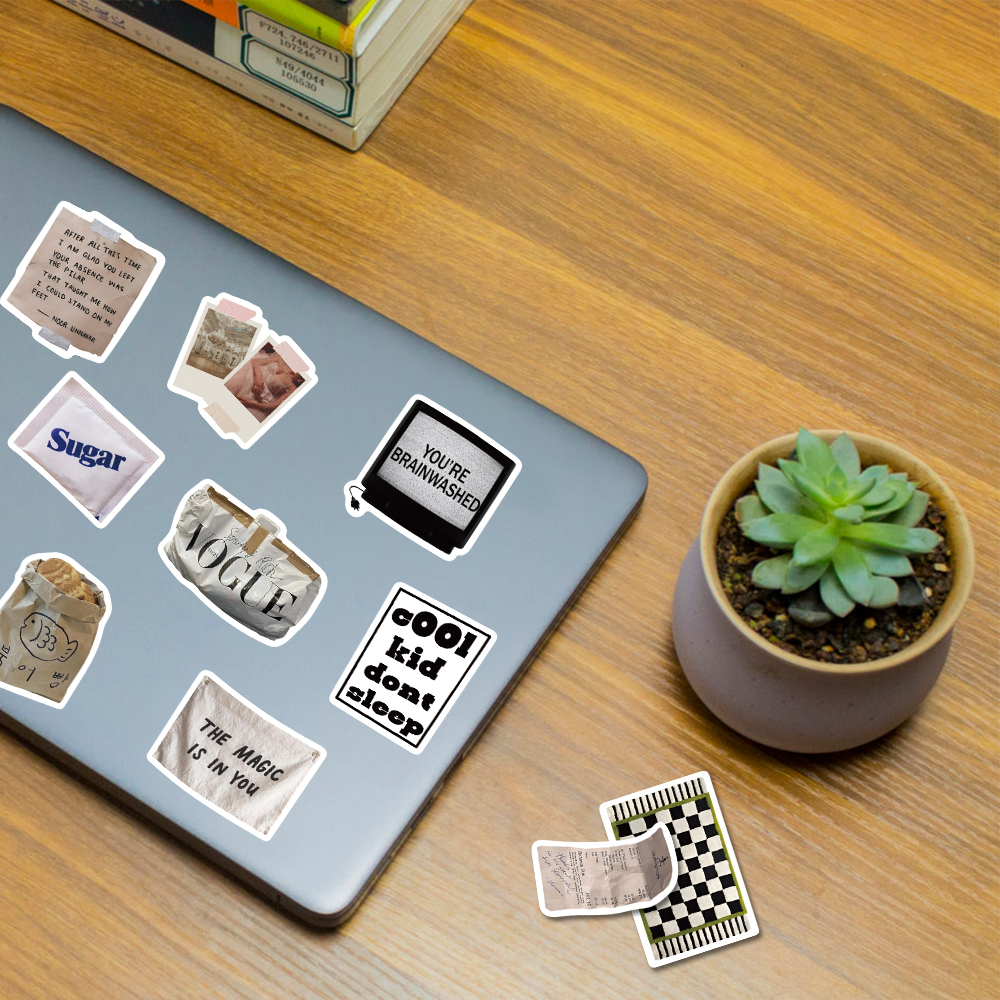 [in Stock] 55pcs Stiker Minimalis Seri Gaya Korea Casing Ponsel Dekorasi laptop sticker Tahan Air