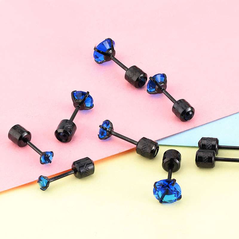 [ACKER] 2-6mm 1pasang Anting Tusuk Sapphire Cubic Zirconia Titanium Stainless Diamond AAA+Zircon Untuk Wanita