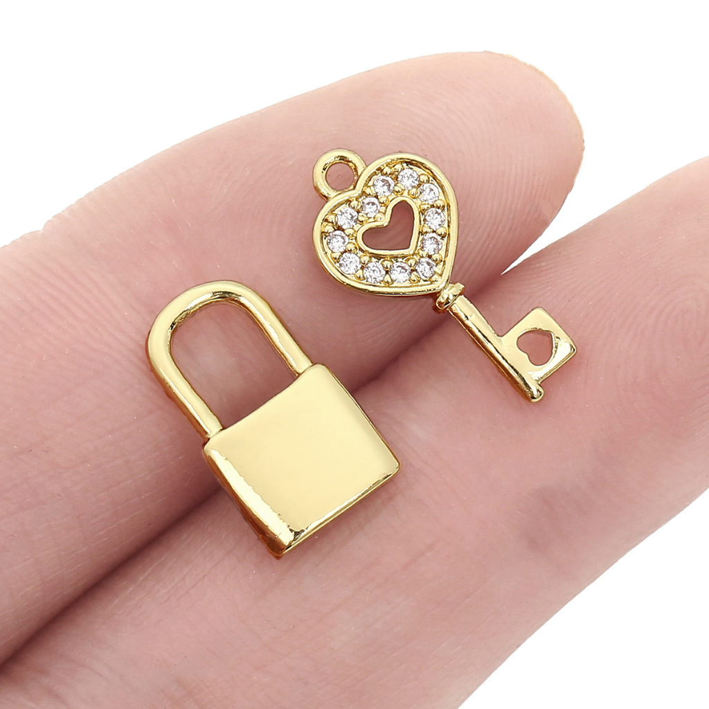 14k Emas Tembaga Bertabur Berlian Keylock Liontin Gelang Kalung Tas Handmade DIY Bahan Perhiasan Aksesoris