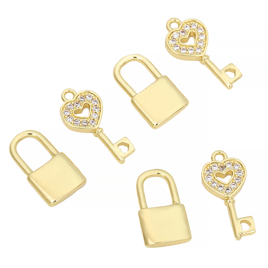 14k Emas Tembaga Bertabur Berlian Keylock Liontin Gelang Kalung Tas Handmade DIY Bahan Perhiasan Aksesoris