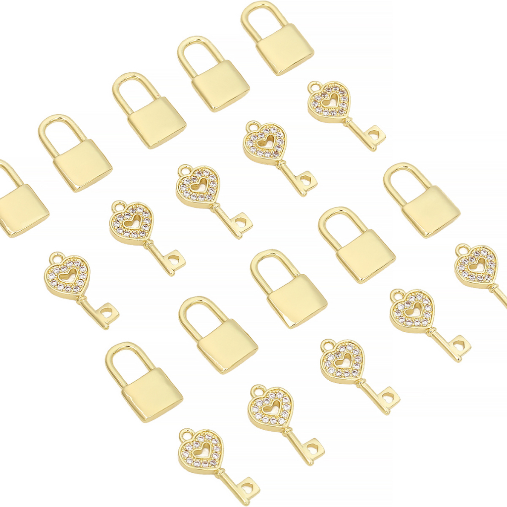 14k Emas Tembaga Bertabur Berlian Keylock Liontin Gelang Kalung Tas Handmade DIY Bahan Perhiasan Aksesoris