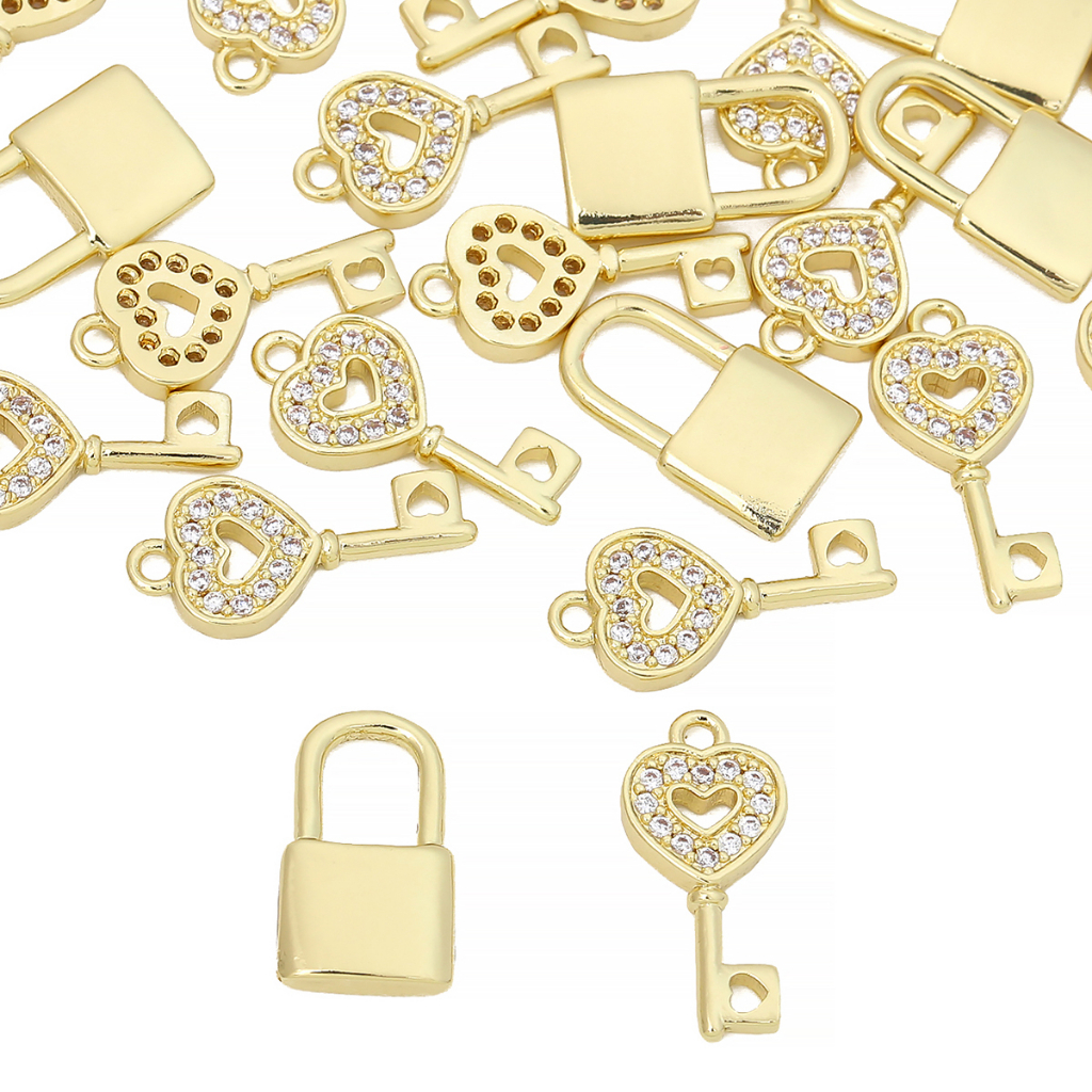 14k Emas Tembaga Bertabur Berlian Keylock Liontin Gelang Kalung Tas Handmade DIY Bahan Perhiasan Aksesoris