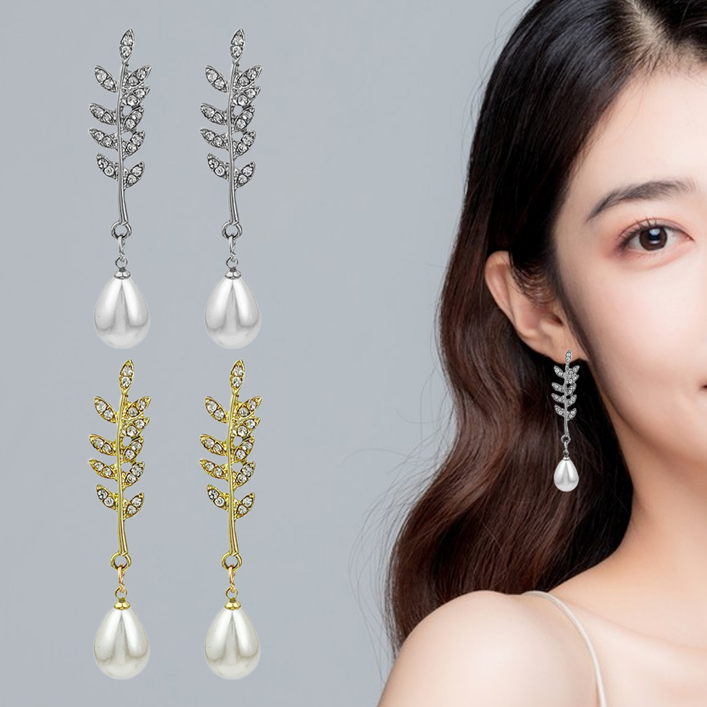 Lilyscent 1pasang Anting Pejantan Perempuan Untuk Perjamuan Wanita Telinga Padi Liontin Drop Earrings Jewelry Cubic Zirconia