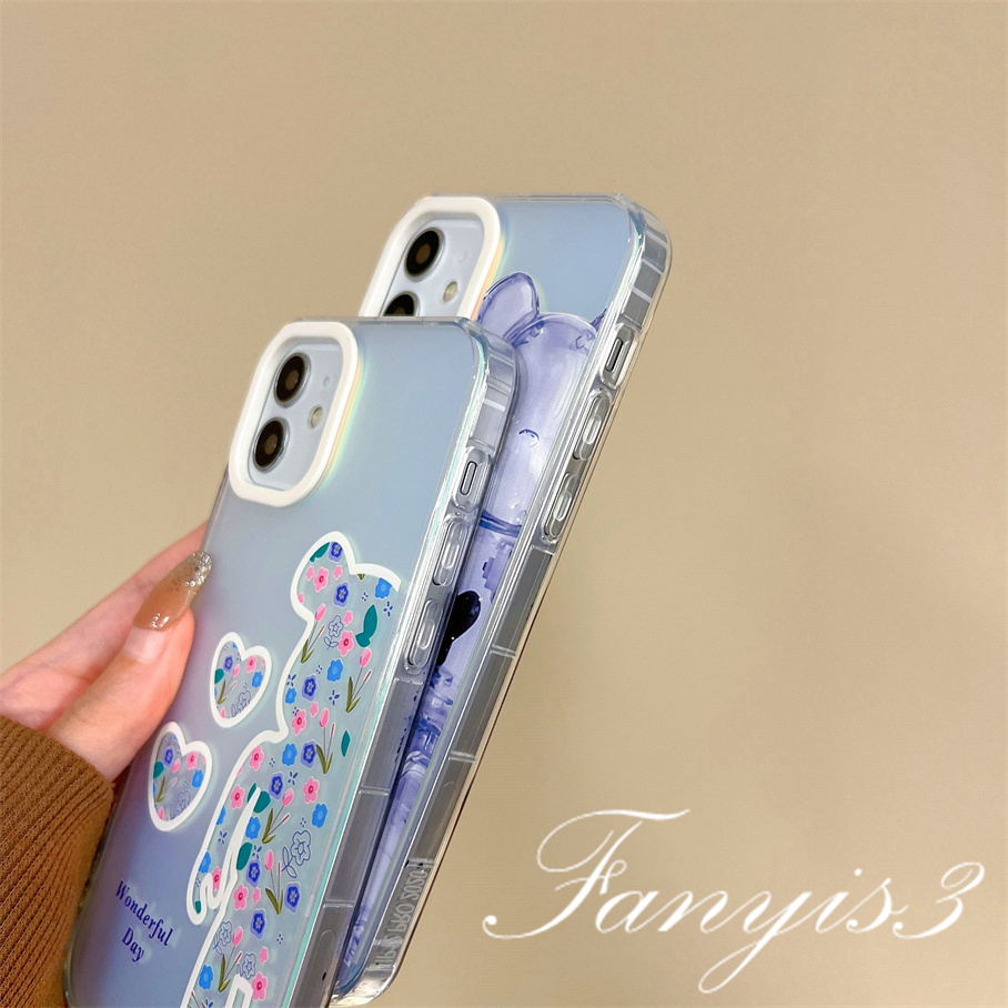 Compatible For IPhone 14 13 12 11 Pro Max X XR Xs Max 8 7 Plus SE 2020 Kompatibel Untuk Kartun Sederhana Beruang IMD Gradiasi Laser Ponsel Case TPU Lembut Shockproof Cover Pelindung