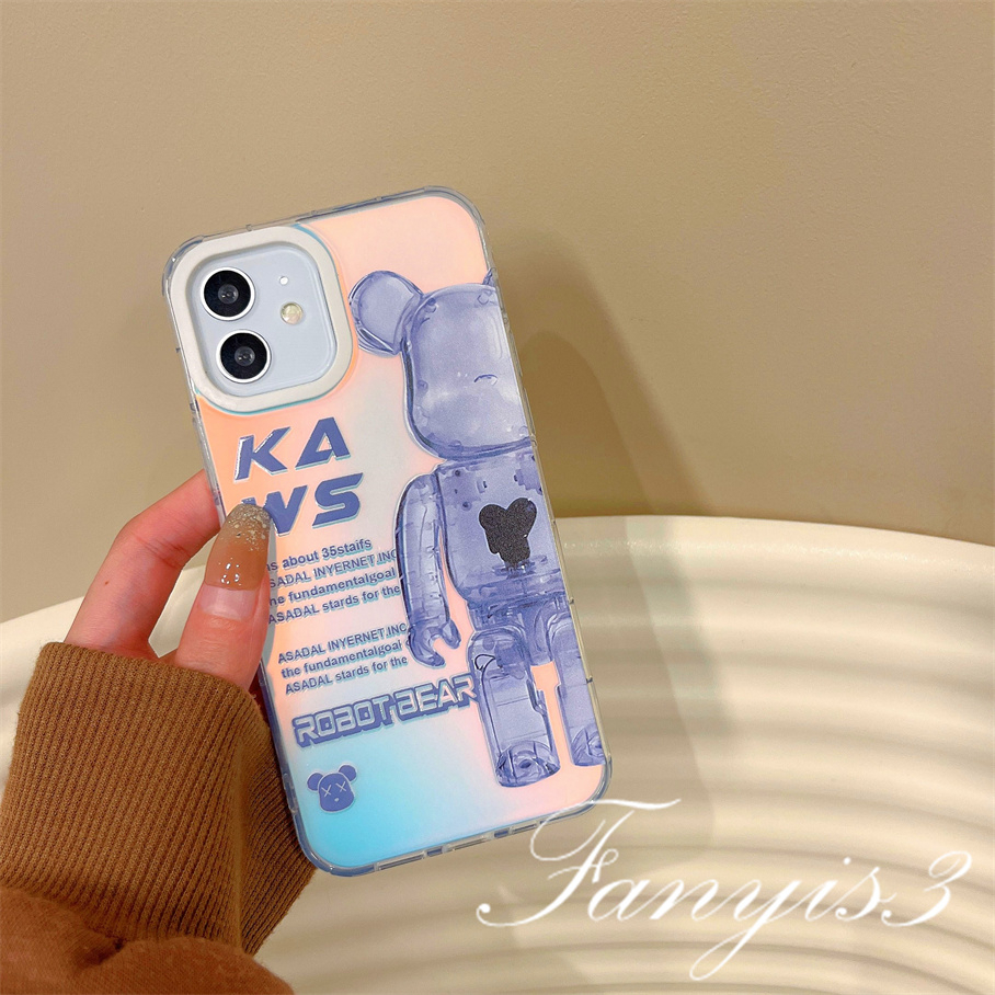 Compatible For IPhone 14 13 12 11 Pro Max X XR Xs Max 8 7 Plus SE 2020 Kompatibel Untuk Kartun Sederhana Beruang IMD Gradiasi Laser Ponsel Case TPU Lembut Shockproof Cover Pelindung