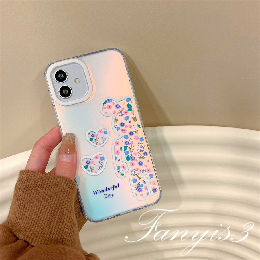 Compatible For IPhone 14 13 12 11 Pro Max X XR Xs Max 8 7 Plus SE 2020 Kompatibel Untuk Kartun Sederhana Beruang IMD Gradiasi Laser Ponsel Case TPU Lembut Shockproof Cover Pelindung