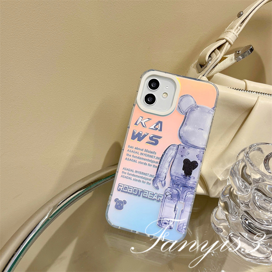 Compatible For IPhone 14 13 12 11 Pro Max X XR Xs Max 8 7 Plus SE 2020 Kompatibel Untuk Kartun Sederhana Beruang IMD Gradiasi Laser Ponsel Case TPU Lembut Shockproof Cover Pelindung