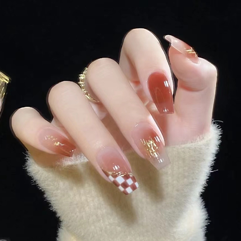 24pcs Kuku Palsu Panjang Dengan 24 stickers-D142