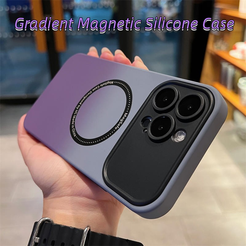 IPHONE Casing Magnet Jendela Besar Gradasi Untuk Iphone11 12 13 14 Pro Max Casing Ponsel Silikon Shockproof Penutup Belakang