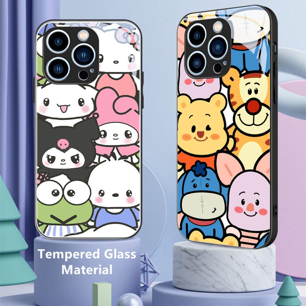 Dllencase Casing Untuk iPhone 14 Pro Max14Plus13 12 11 Bahan Kaca Tempered Case Casing Cover Pelindung Kamera D074 D075