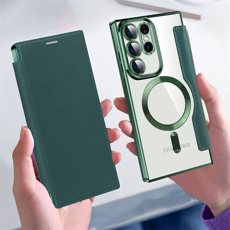 Luxury Flip Bisnis Kulit Wireless Charging Phone Case Untuk Samsung S23 Ultra S23 Plus S23 Shockproof Magnetic Card Slot Cover