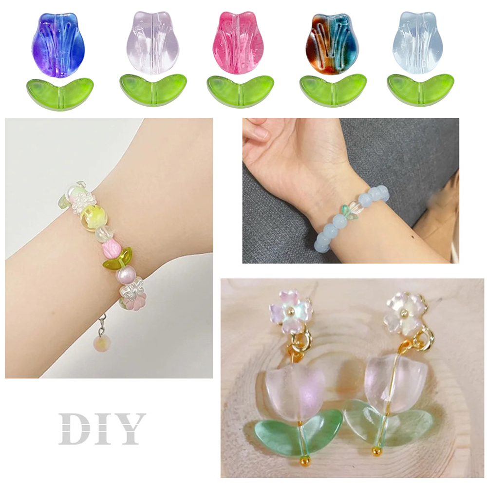 20pcs/lot Manik-Manik Lampwork Bunga Tulip Kaca Multicolor Flora Beads Multicolor Manik-Manik Longgar Untuk DIY Gelang Anting Membuat Perhiasan