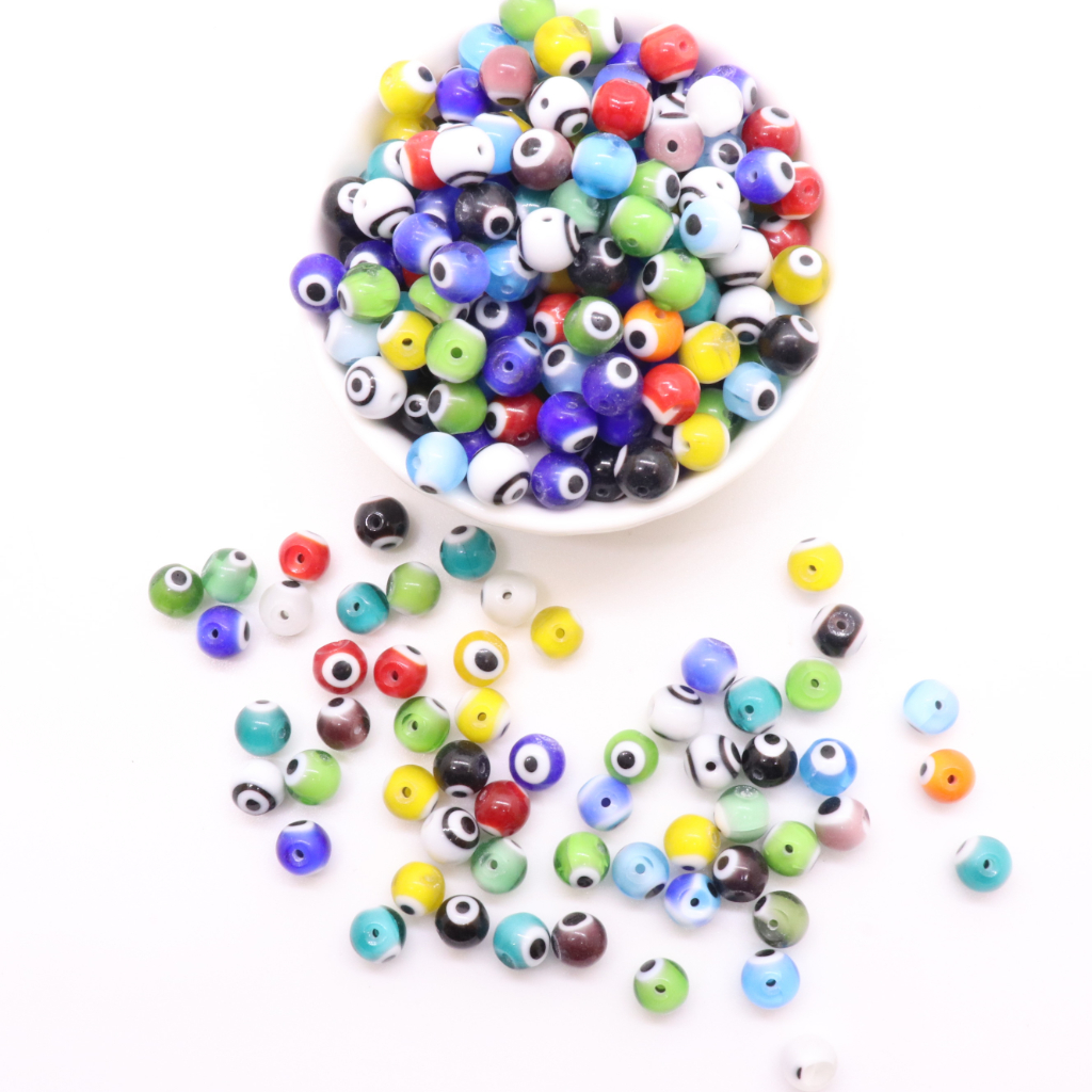 20pcs 6/8mm Glass Circular Evil Eye Beads Putaran Longgar Spacer Beads Untuk Membuat Perhiasan DIY Gelang Kalung Aksesoris Kerajinan Tangan