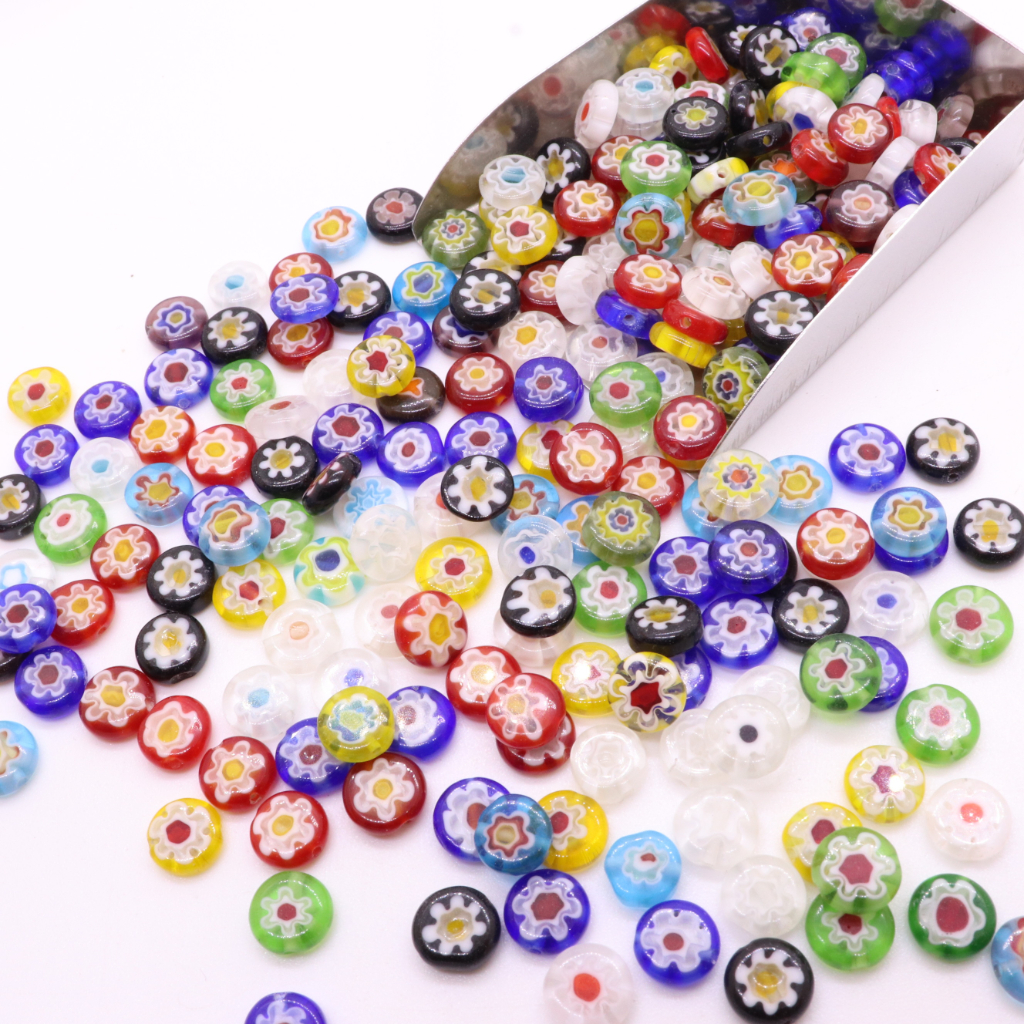 20pcs 6/8mm Kaca Bentuk Datar Lingkaran Bentuk Bunga Manik-Manik Bulat Longgar Spacer Beads Untuk Membuat Perhiasan DIY Gelang Kalung Aksesoris