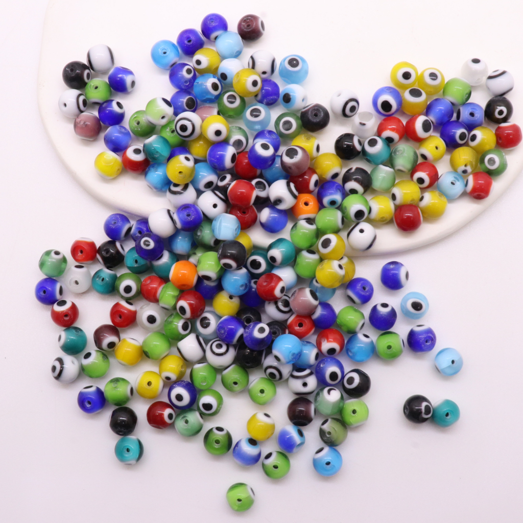 20pcs 6/8mm Glass Circular Evil Eye Beads Putaran Longgar Spacer Beads Untuk Membuat Perhiasan DIY Gelang Kalung Aksesoris Kerajinan Tangan