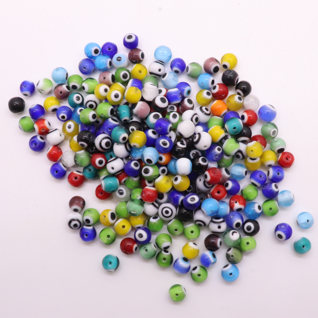 20pcs 6/8mm Glass Circular Evil Eye Beads Putaran Longgar Spacer Beads Untuk Membuat Perhiasan DIY Gelang Kalung Aksesoris Kerajinan Tangan