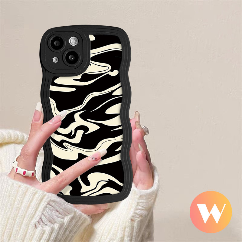 IPHONE Fashion Leopard Pola Bergelombang Tepi Case Kompatibel Untuk Iphone11 Pro Max 7Plus 8Plus XR X XS Max 13 12 14 Pro Max 6 6s 7 8 14 Plus SE 2020 Lembut Tpu Tidak Teratur Zebra Stripe Cover