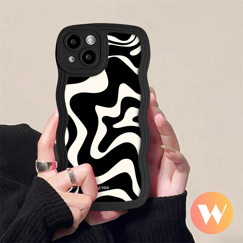 IPHONE Fashion Leopard Pola Bergelombang Tepi Case Kompatibel Untuk Iphone11 Pro Max 7Plus 8Plus XR X XS Max 13 12 14 Pro Max 6 6s 7 8 14 Plus SE 2020 Lembut Tpu Tidak Teratur Zebra Stripe Cover