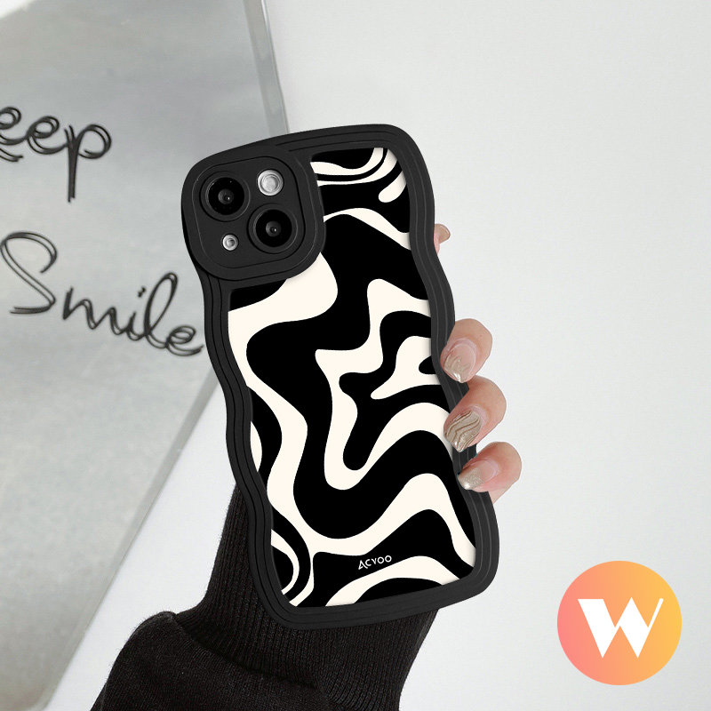 IPHONE Fashion Leopard Pola Bergelombang Tepi Case Kompatibel Untuk Iphone11 Pro Max 7Plus 8Plus XR X XS Max 13 12 14 Pro Max 6 6s 7 8 14 Plus SE 2020 Lembut Tpu Tidak Teratur Zebra Stripe Cover