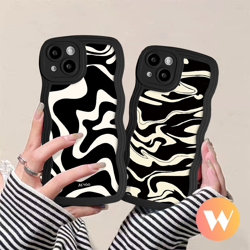 IPHONE Fashion Leopard Pola Bergelombang Tepi Case Kompatibel Untuk Iphone11 Pro Max 7Plus 8Plus XR X XS Max 13 12 14 Pro Max 6 6s 7 8 14 Plus SE 2020 Lembut Tpu Tidak Teratur Zebra Stripe Cover