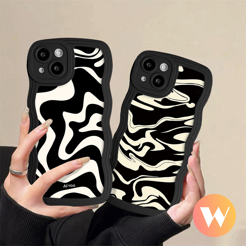 IPHONE Fashion Leopard Pola Bergelombang Tepi Case Kompatibel Untuk Iphone11 Pro Max 7Plus 8Plus XR X XS Max 13 12 14 Pro Max 6 6s 7 8 14 Plus SE 2020 Lembut Tpu Tidak Teratur Zebra Stripe Cover