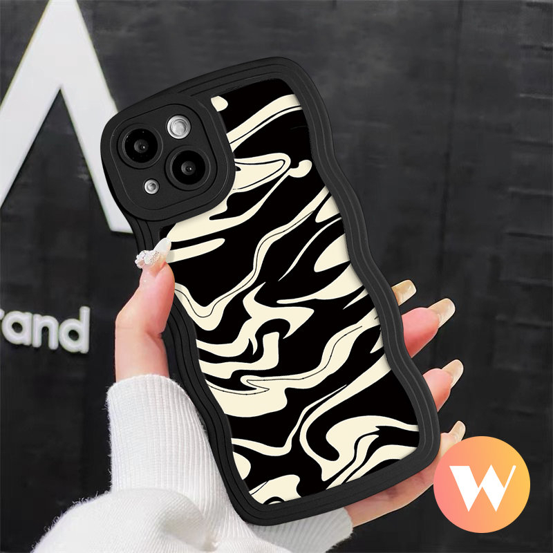 IPHONE Fashion Leopard Pola Bergelombang Tepi Case Kompatibel Untuk Iphone11 Pro Max 7Plus 8Plus XR X XS Max 13 12 14 Pro Max 6 6s 7 8 14 Plus SE 2020 Lembut Tpu Tidak Teratur Zebra Stripe Cover