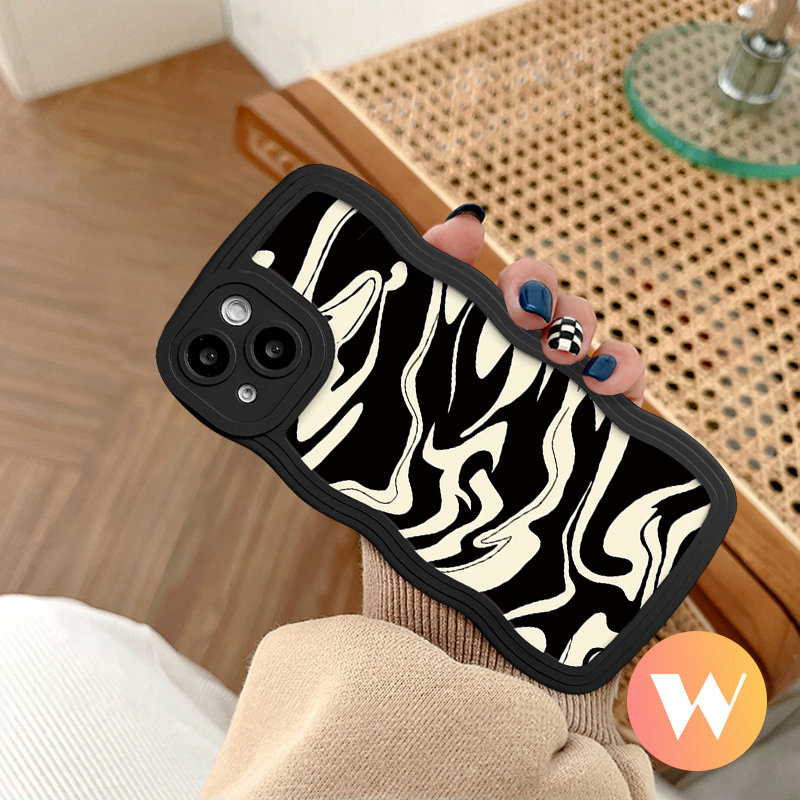 IPHONE Fashion Leopard Pola Bergelombang Tepi Case Kompatibel Untuk Iphone11 Pro Max 7Plus 8Plus XR X XS Max 13 12 14 Pro Max 6 6s 7 8 14 Plus SE 2020 Lembut Tpu Tidak Teratur Zebra Stripe Cover