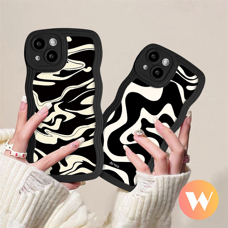 IPHONE Fashion Leopard Pola Bergelombang Tepi Case Kompatibel Untuk Iphone11 Pro Max 7Plus 8Plus XR X XS Max 13 12 14 Pro Max 6 6s 7 8 14 Plus SE 2020 Lembut Tpu Tidak Teratur Zebra Stripe Cover