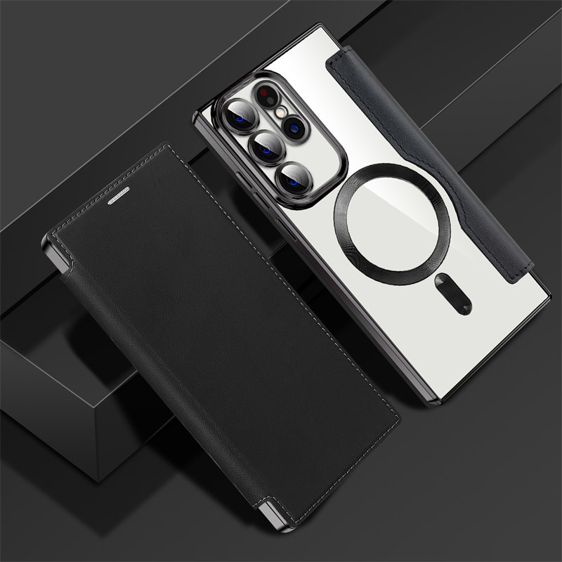 Luxury Flip Bisnis Kulit Wireless Charging Phone Case Untuk Samsung S23 Ultra S23 Plus S23 Shockproof Magnetic Card Slot Cover