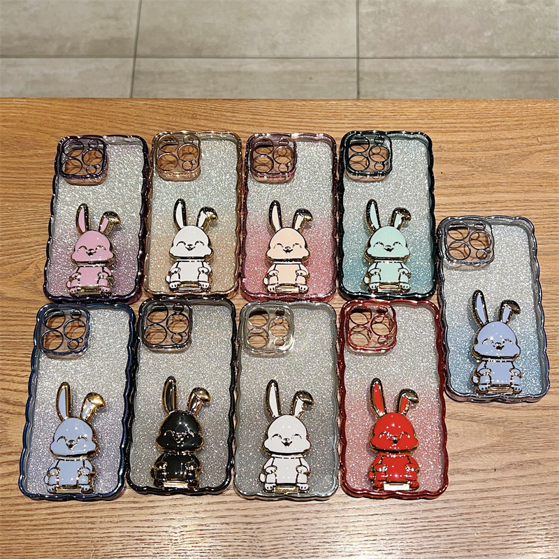 Luxury 3D Rabbit Stand shine Case Iphone 13 Pro Max Case13 12 11 Pro XR XS Max Premium Sepenuhnya Tertutup Shockproof TPU Protection Soft Case