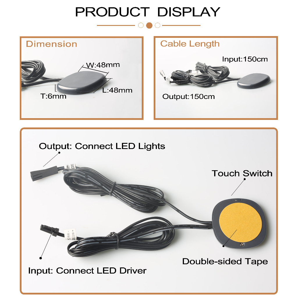 Tembus 25mm Saklar sensor panel Kayu LED touch sensor 12V 24V 60W Kontrol Cahaya Saklar Sentuh