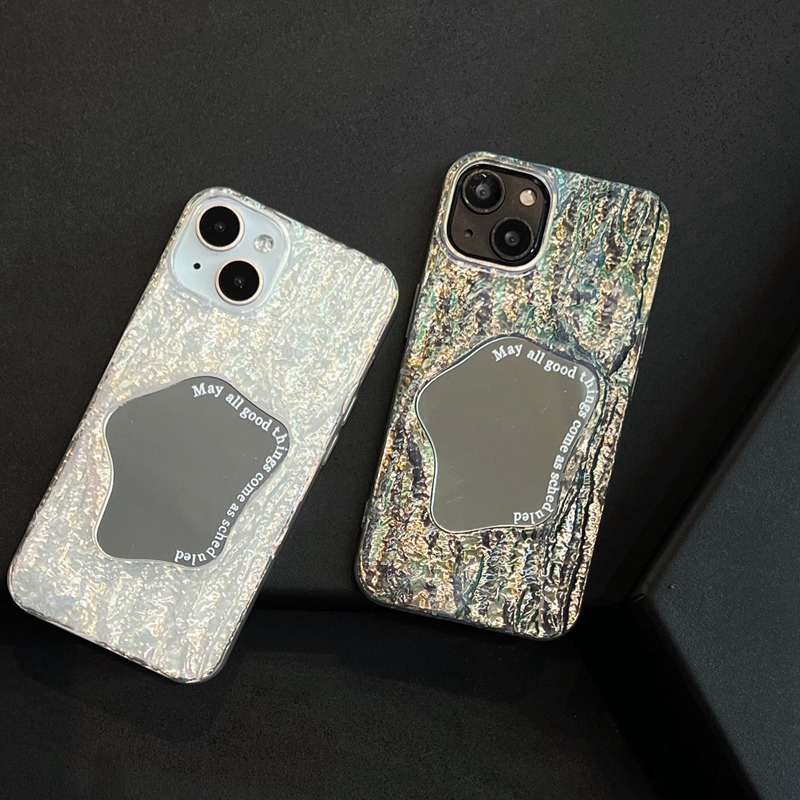 IPHONE Fashion Cermin 3D Pola Batu Casing Ponsel Untuk Iphone 14 13 12 11 Pro Max 14Pro Lembut Shockproof Back Cover