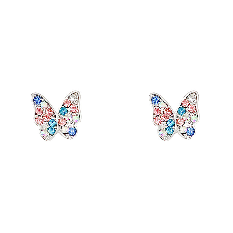 High Sense925 Perak Jarum Warna-Warni Kupu-Kupu Anting Wanita Fashion Berlian Stud Earrings