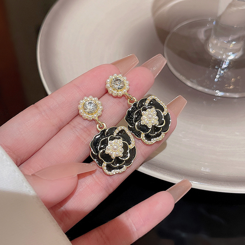 Fashion925 Perak Jarum Kemewahan Anting Camellia Fashion Perempuan Mewah Mutiara Bunga Anting