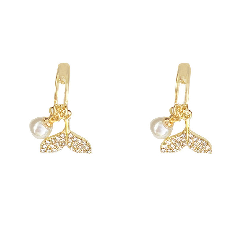 XiaoboACC Anting Tusuk Gantung Silver S925 Desain Ekor Ikan Hias Mutiara Untuk Wanita
