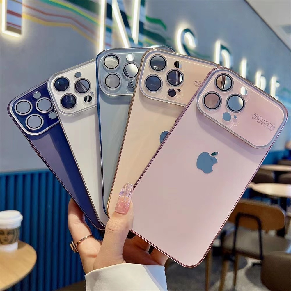 Kualitas Tinggi Plating original PC texture Phone Case iPhone 14 Pro Max 13 Pro Max 12 Pro Max 11 Pro Max Lensa Terpasang film Pencegah Jatuh Casing