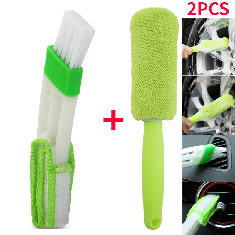 2-piece set/Kemoceng brush Cleaner Sikat Pembersih Mobil Pembersih Ventilasi Ac Detailing Debu Sikat microfiber Untuk Membersihkan Aksesoris Roda Mobil