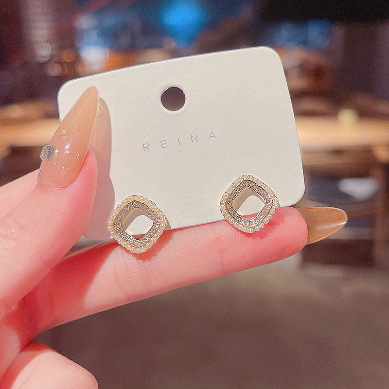 925 Perak Jarum Geometris Fashion Berlian Mutiara Anting Wanita Ear studs